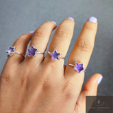 Natural Purple Amethyst Gemstone Ring, Star Shape Amethyst Ring, Electroplated Amethyst Ring, Amethyst Ring For Women, Boho Gift For Mother